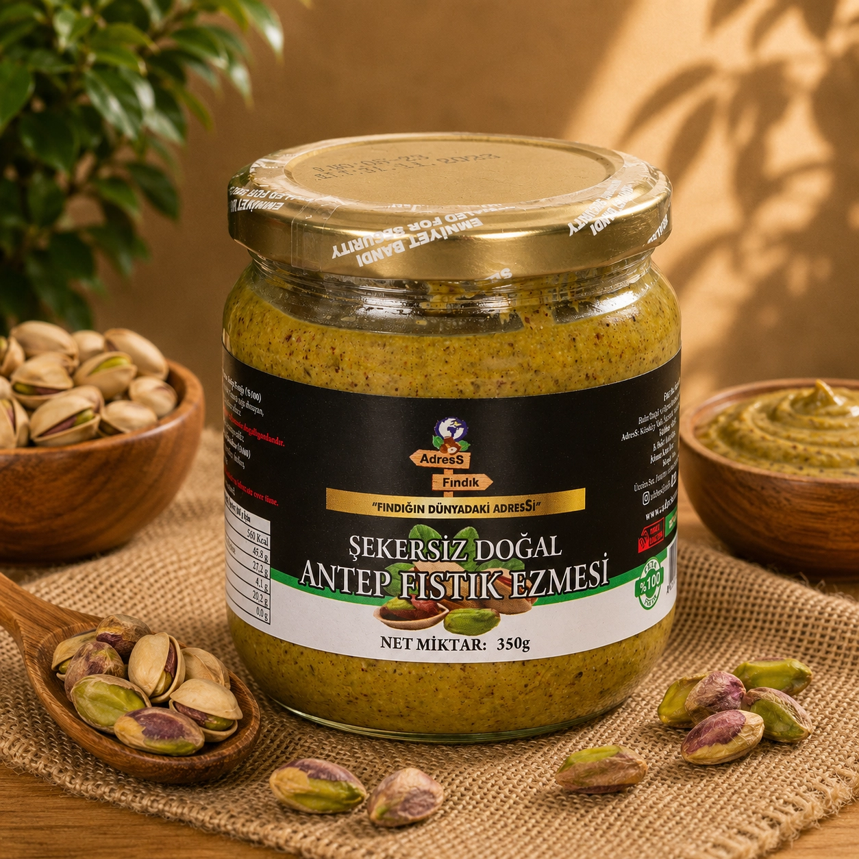 ŞEKERSİZ DOĞAL KATKISIZ ANTEP FISTIK EZMESİ 350 g
