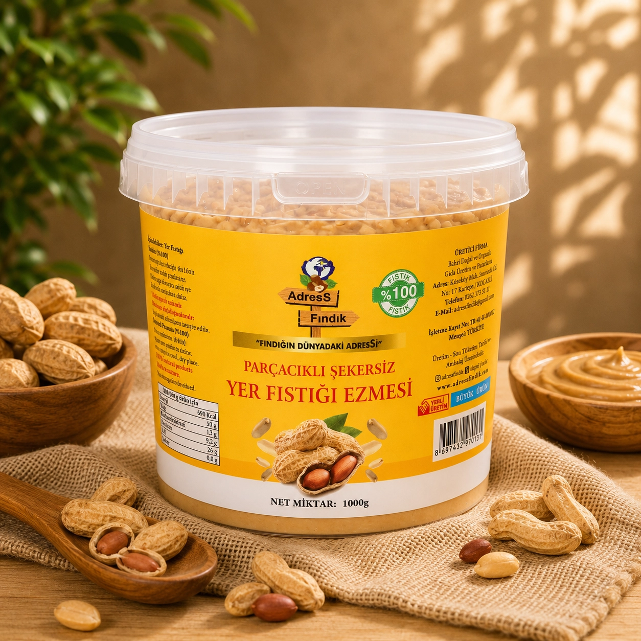 PARÇACIKLI ŞEKERSİZ DOĞAL YER FISTIĞI EZMESİ 1 Kg