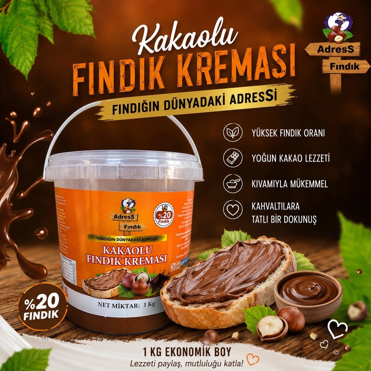 KAKAOLU FINDIK KREMASI 1 Kg