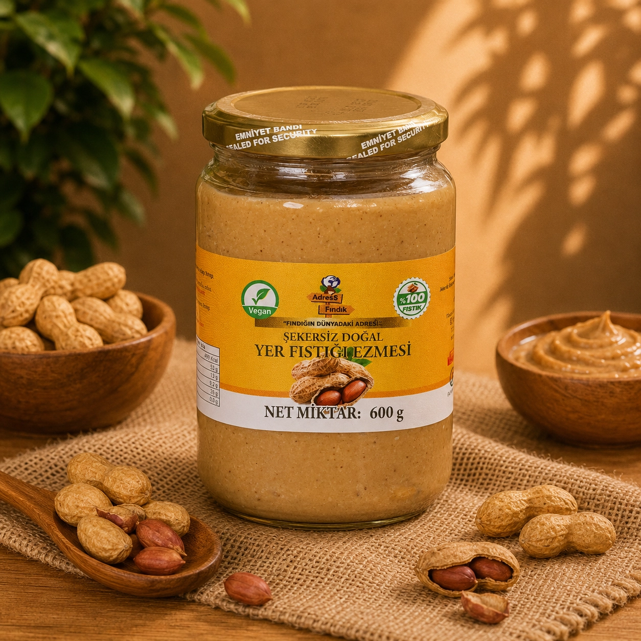 ŞEKERSİZ DOĞAL KATKISIZ YER FISTIĞI EZMESİ 600 g