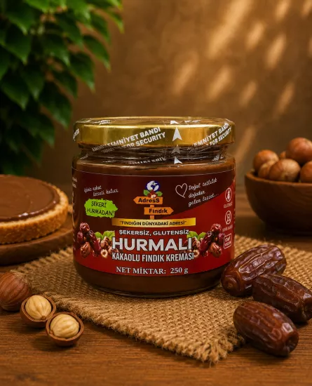 ŞEKERSİZ HURMALI KAKAOLU FINDIK KREMASI 250 g