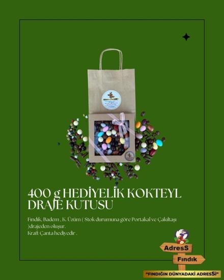 HEDİYELİK KOKTEYL DRAJE KUTUSU 400 g- KRAFT ÇANTA HEDİYE