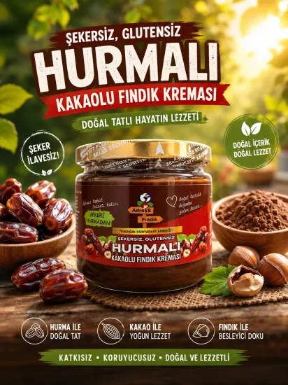 ŞEKERSİZ HURMALI KAKAOLU FINDIK KREMASI 250 g