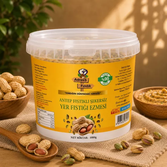 ANTEP FISTIK PARÇACIKLI ŞEKERSİZ DOĞAL YER FISTIĞI EZMESİ 1 Kg